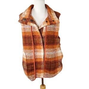 Free People Wrapped Up Blanket Vest Rust Orange Plaid Oversized Gilet Sz S